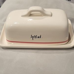 Rae Dunn Spread butter dish red line black script home table decor